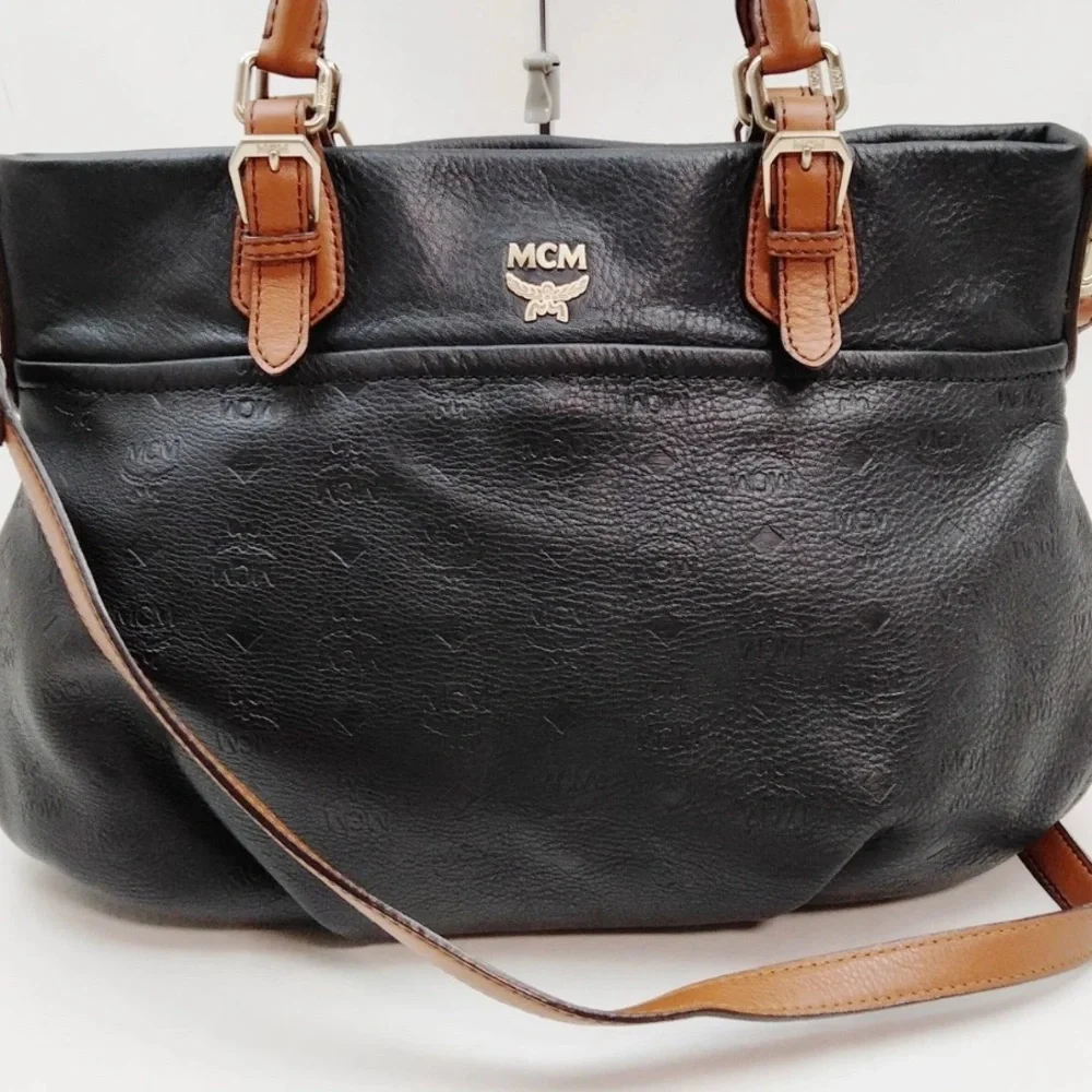 MCM Black and Tan Leather Satchel/ crossbody Bag MCM Shoulder Bag Black PVC